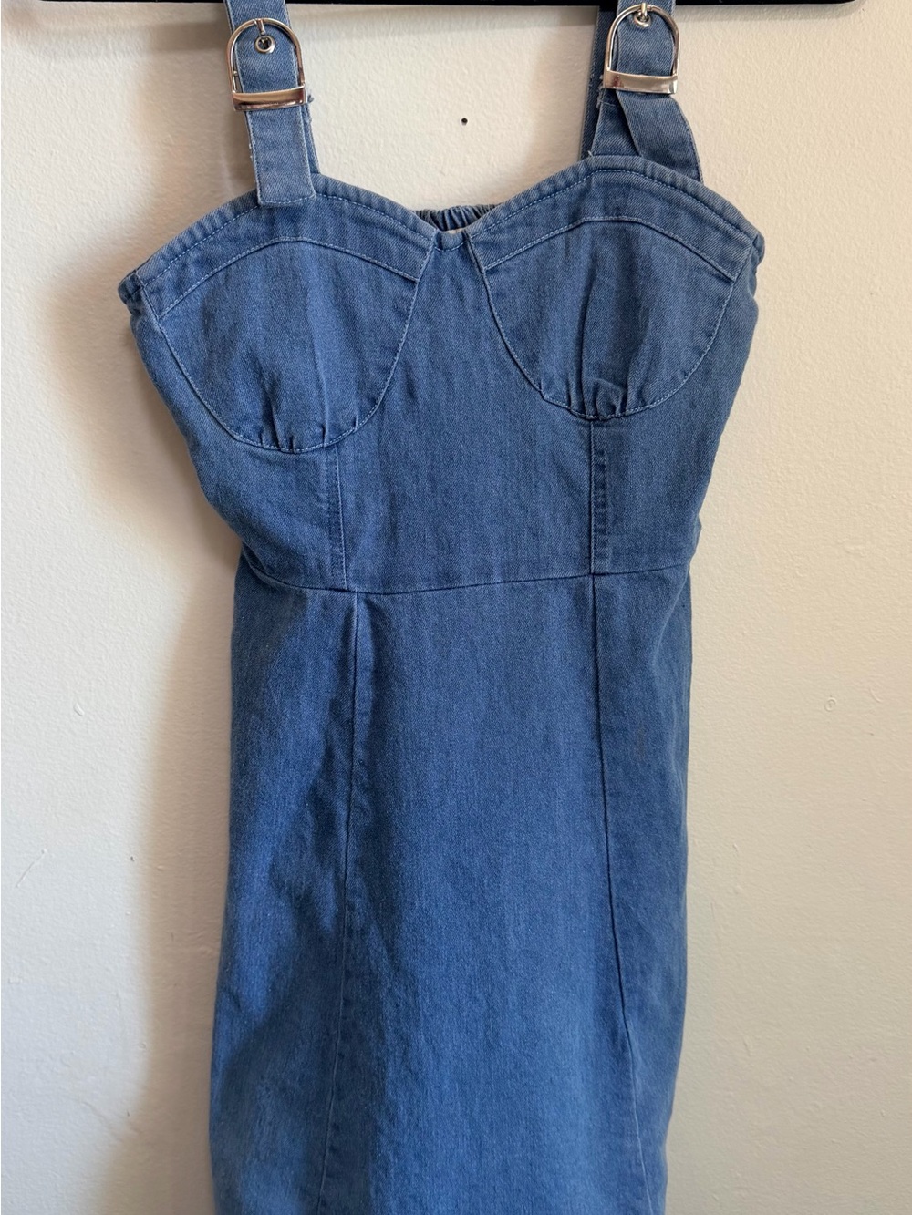 Denim Mini Dress with Adjustable Straps - Blue